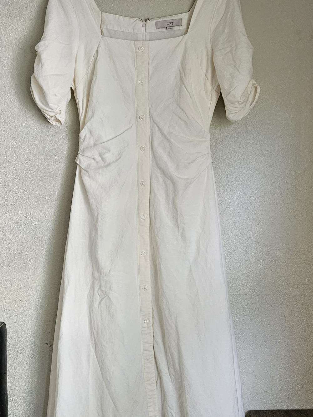 LOFT Cream Button-Front Women's Dress - Picture 3 of 9